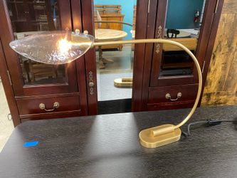 RESTORATION HARDWARE Shell Lacquered Burnished Brass Smoke Glass Table Lamp