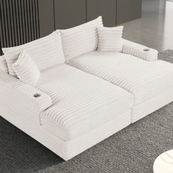 Brand New White Super Plush Chenille Double Chaise Lounge Sofa