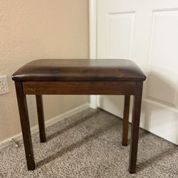 Vtg Wooden Piano Cushioned With Storage Space Bench
