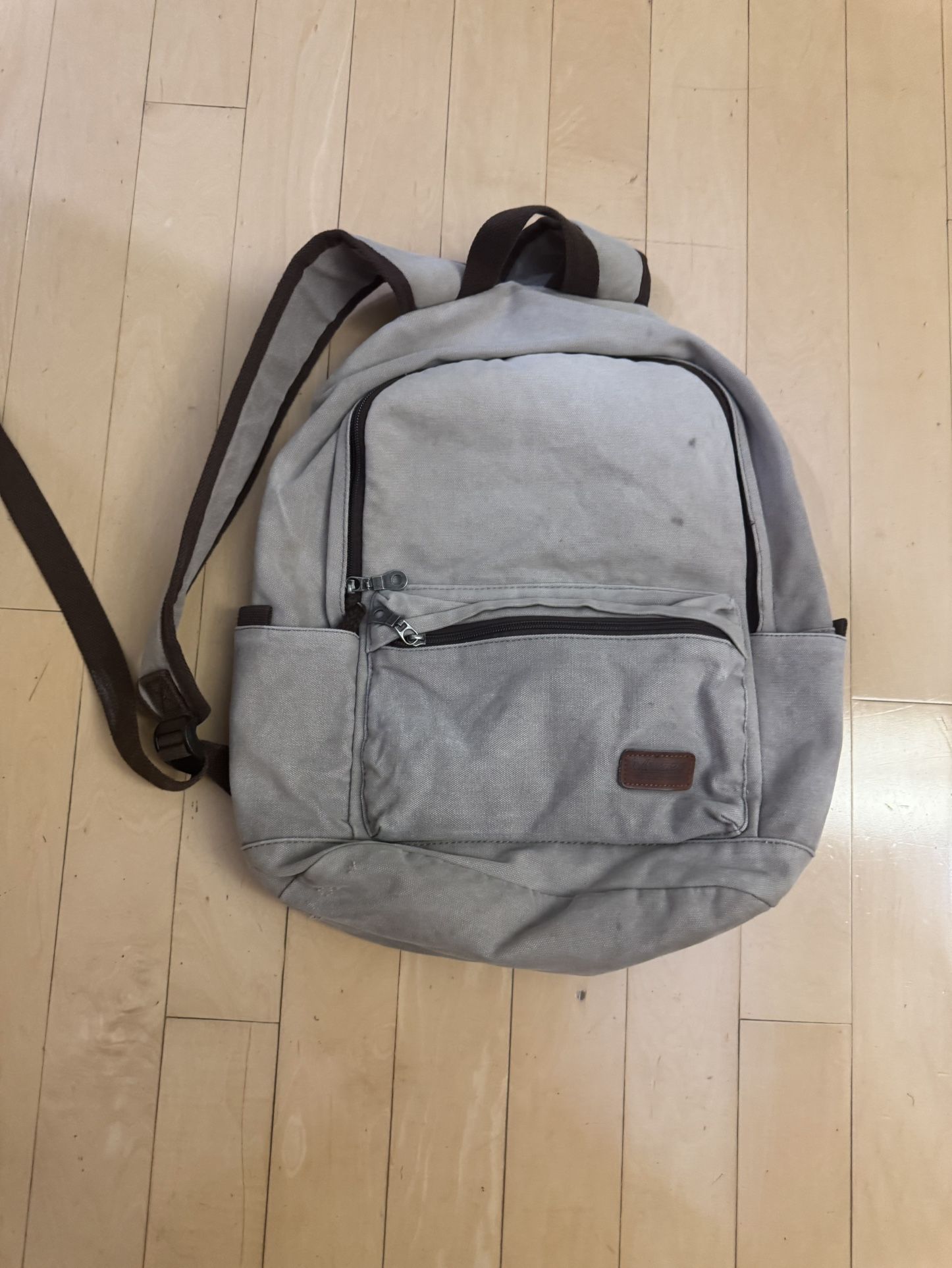Gray backpack travel work school kid adult bag