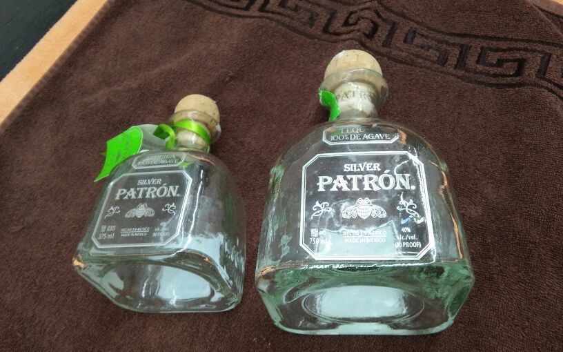 375ml & 750ml empty Patron Silver bottles w/corks