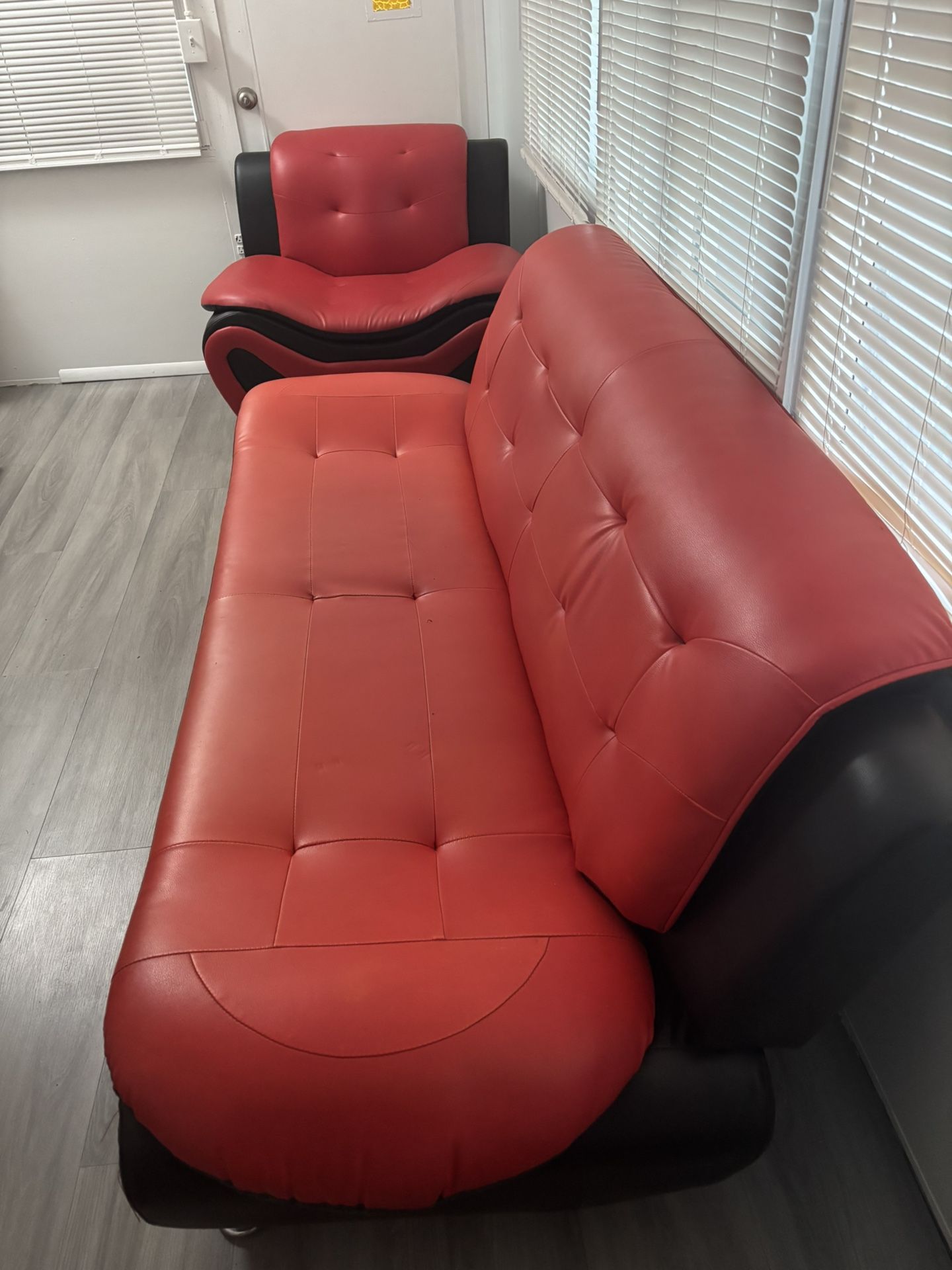 Red and black leather couch set