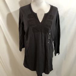 Northcrest “Licorice” long Sleeve Top, Embroidery Work - Womens XL, NWT, Bust 22”