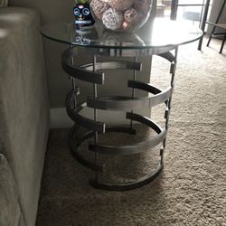 Glass Silver End Table 
