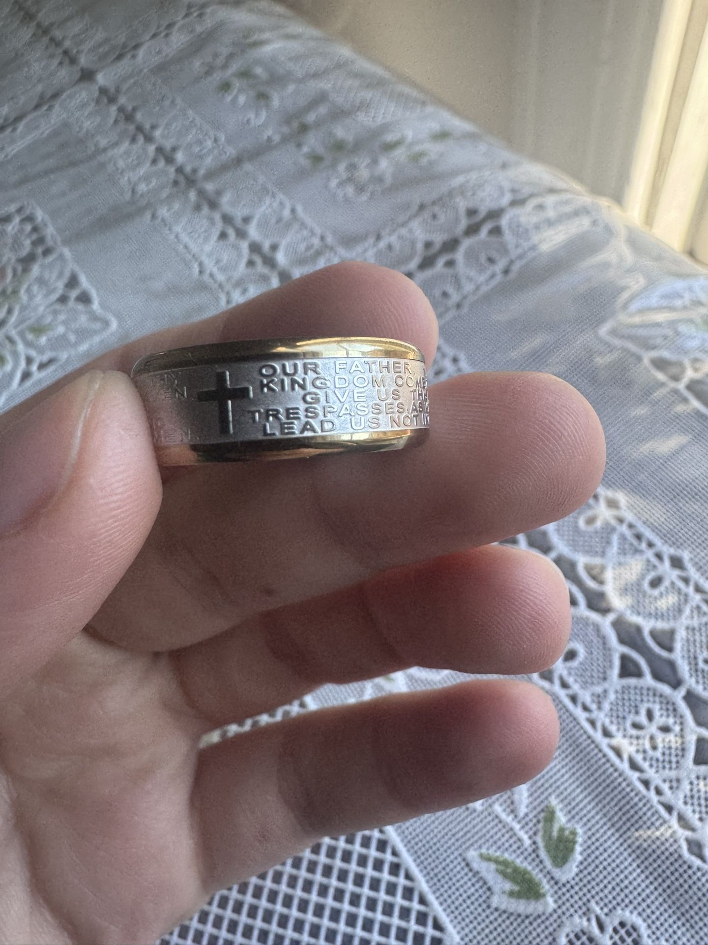 Men's Engravable Two Tone Lord's Prayer Ring