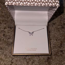 New Sterling Silver Cubic Zirconia Butterfly Necklace