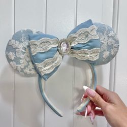 Disney Cinderella Blue Lace Minnie Ears Headband