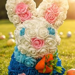 Blue-Faded ROSE COVERED Easter Bunny