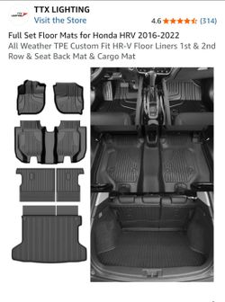 Full Set Floor Mats for Honda HRV 2016-2022 All Weather TPE Custom Fit HR-V Floor Liners 1st & 2nd Row & Seat Back Mat & Cargo Mat