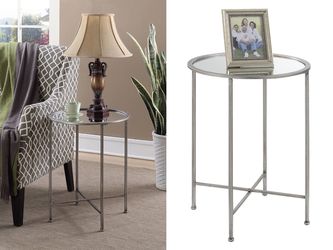 Modern Metal Frame Silver Brand New Mirrored Top End Table