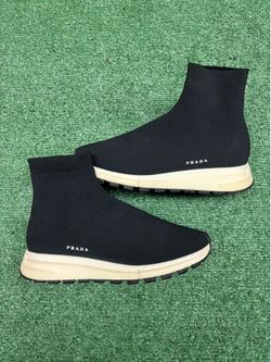 PRADA BLACK KNIT LOGO SOCK RUNNER SIZE 7.5M