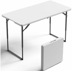 New - 4 FT Folding Table – Adjustable Height, Heavy Duty, White