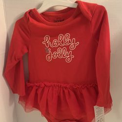 Cat & Jack Holly Jolly 12M Girl’s Long Sleeve with tutu Red New