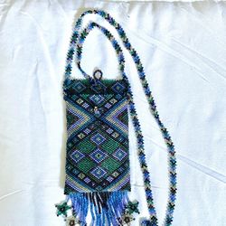 Beaded  Crossbody Small Bag With Bead Fringe And Beaded Strap
