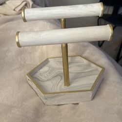 White Marbled Jewelry Holder With Gold Accent 