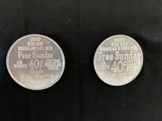 Vtg Pair Obsolete Dairy Queen Free Sundae or 40 Cents Off Tokens