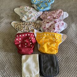 Baby Cloth Diaper Set of 7 with 9 Inserts, One Size Adjustable Brand New MINT