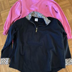 Set Of Two Pink Black S/m Marleylilly 1/4 Zip Pullover Shirts