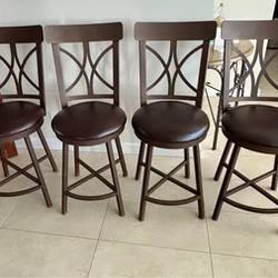 4 New Swivel Bar Stools / Chairs - Stanley’s - Leather & Metal