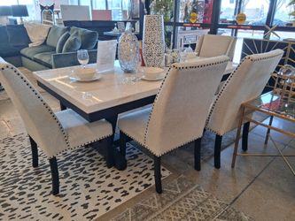 6PC Marble Dining Set Bench And Chairs