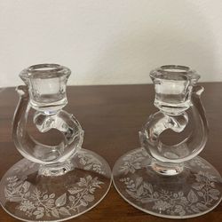 Vintage Glass Candlestick Holders Set Of 2