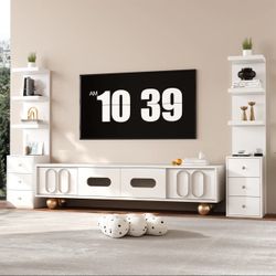 2pcs 3 tier stand shelf with 3 drawers modern decor beside table nightstand with LED lights for vanity bedroom