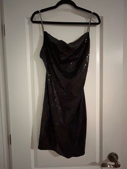 Black Sequin Mini Dress with Chain Straps