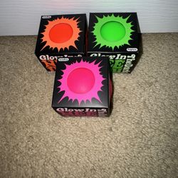 NeeDoh GLOW IN THE DARK Lot of 3 Stress Balls Orange Green Pink