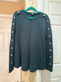 Teal Knit blouse with Button Sleeve Detail