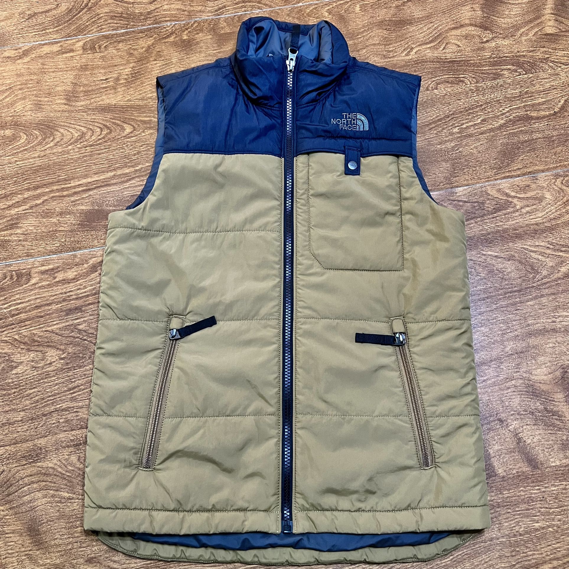 The North Face Olive Green Black Puffer Zip Vest Kids size M (10/12)