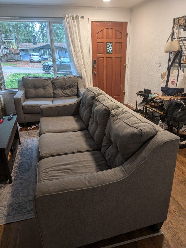 Two Grey Couches Loveseat And Sofa