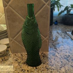 vintage green glass fish-shaped bottle,