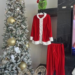 Mr. Grinch costume holiday outfit jumpsuit set pant top hat mask Christmas navidad Santa clause 