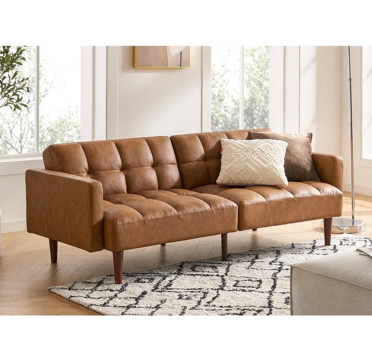 2102-A-PBPU Aaron 76.8" Couch, Small Futon Sofa Bed, Sleeper, Loveseat, Mid Century Modern Futon Couch, Sofa Cama, Couches for Living Room, Bedroom (P