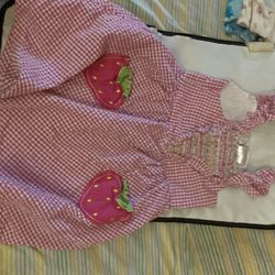 Cute Pink Gingham Baby Dress with Strawberry pockets
