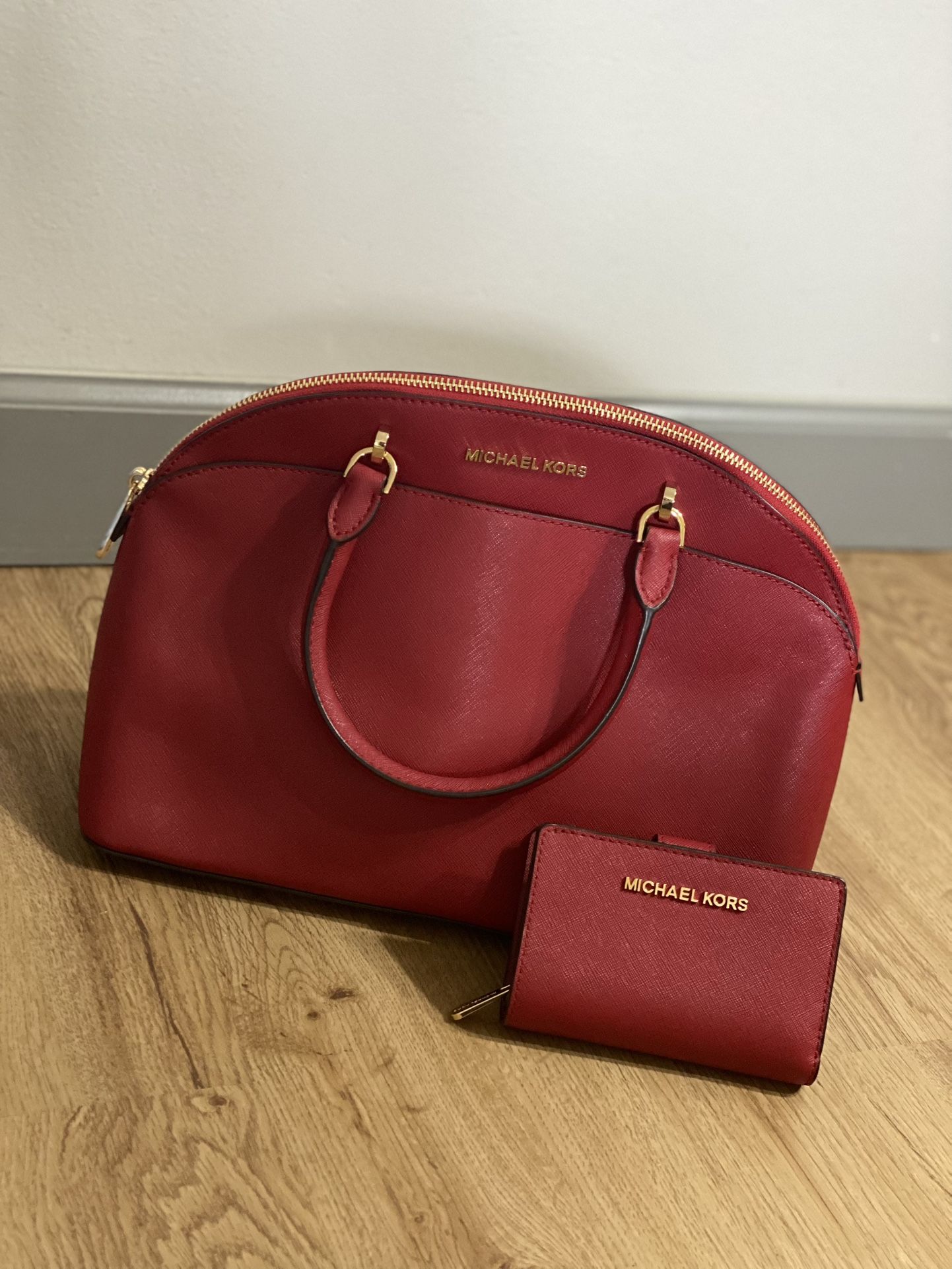 Michael Kors Leather Bag and Wallet (Red)- Both for $65 Bag - Used once Wallet - New 