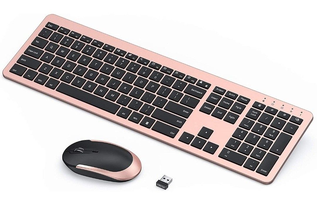 seenda Rechargeable Wireless Keyboard Mouse Combo Full Size Cordless Keyboard & Mouse Sets with Build-in Lithium Battery Ultra Thin Quiet Keyboard Mic