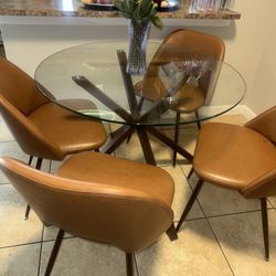 Modern Round Glass Dining Table + 4 Chairs – Excellent Condition  