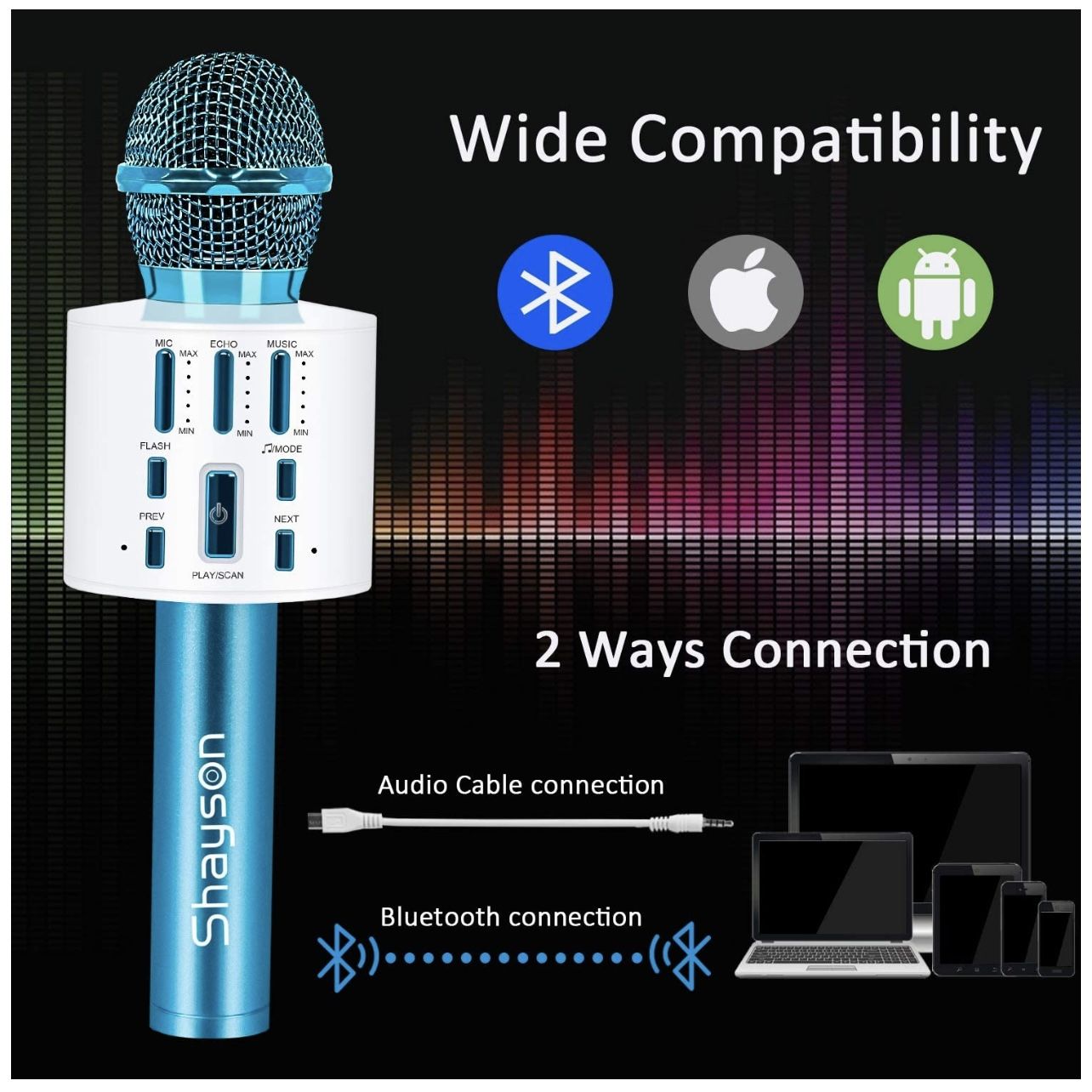 Wireless Karaoke Microphone, Bluetooth Microphone with LED Lights, 3 in 1 Portable Handheld Speaker Machine for Kids & Adults, Karaoke Microphone for