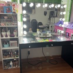 Bluetooth Vanity Mirror With Desk  MOVING OUT !  DOES NOT COST $1 Read description 