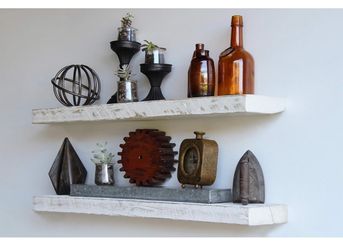 Reclaimed Wide Plank Barn Wood with Floating Brackets | Set of 2 (White Wash, 36"x 7"x 2")