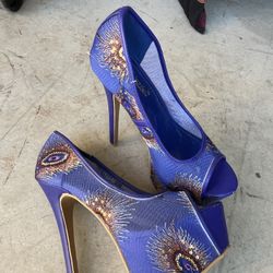Elegant Blue Embellished Women's Heels