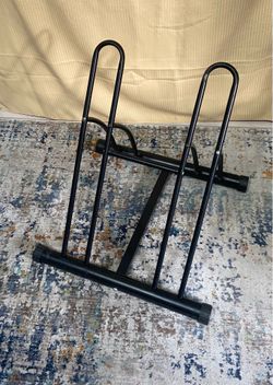 Black Metal Floor-Mounted Bike Stand Rack, Freestanding Storage, Holds 2 Bikes