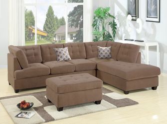 Brand New Brown Waffle Suede Sectional Sofa (Ottoman Sold Separately)