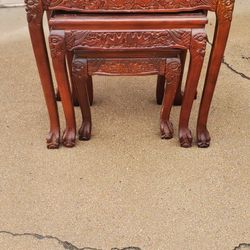 Carved Wooden Nesting End Tables