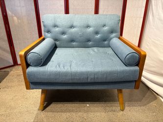 NOBLE HOUSE MCM Blue Tufted Club Chair with Wood Frame