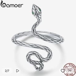 925 Sterling Silver Snake, Curved Adjustable ring [RNG17]
