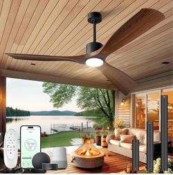 New 60" Smart Ceiling Fan with Lights,Outdoor Ceiling Fan 3 Wood Blade