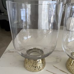 Set of 2 Glass Hurricane Candle Holders