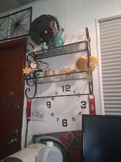 Black Wrought Iron Wall Shelf with Glass Shelves